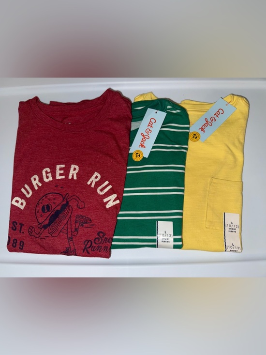 Cat & Jack Other - Boys Size L 10/12 Bundle 3 T-Shirts Cat & Jack Graphic Stripe Yellow Green Red
